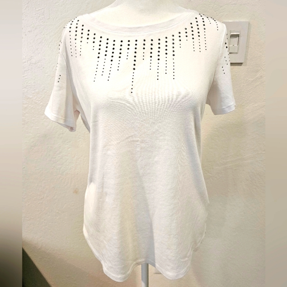 Westport Women's Short Sleeve Top White Large EUC